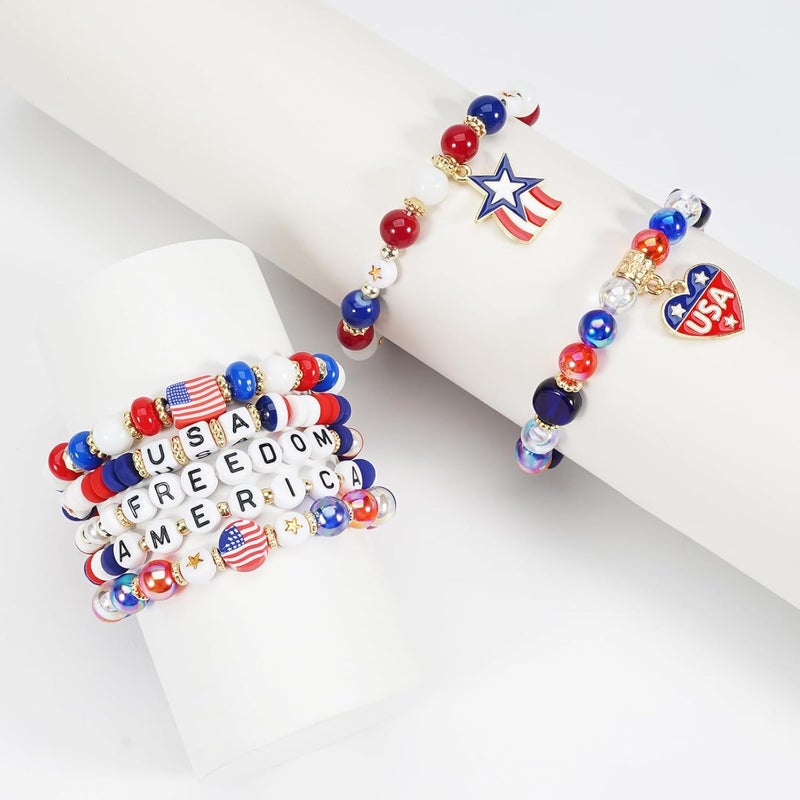 Briutn 4th of July Beaded Bracelets with American Flag Stars Charms USA Jewelry - Image 3